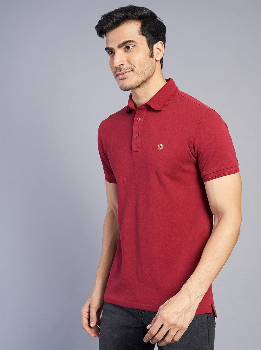 Red Solid Slim Fit Polo T-Shirt | JadeBlue