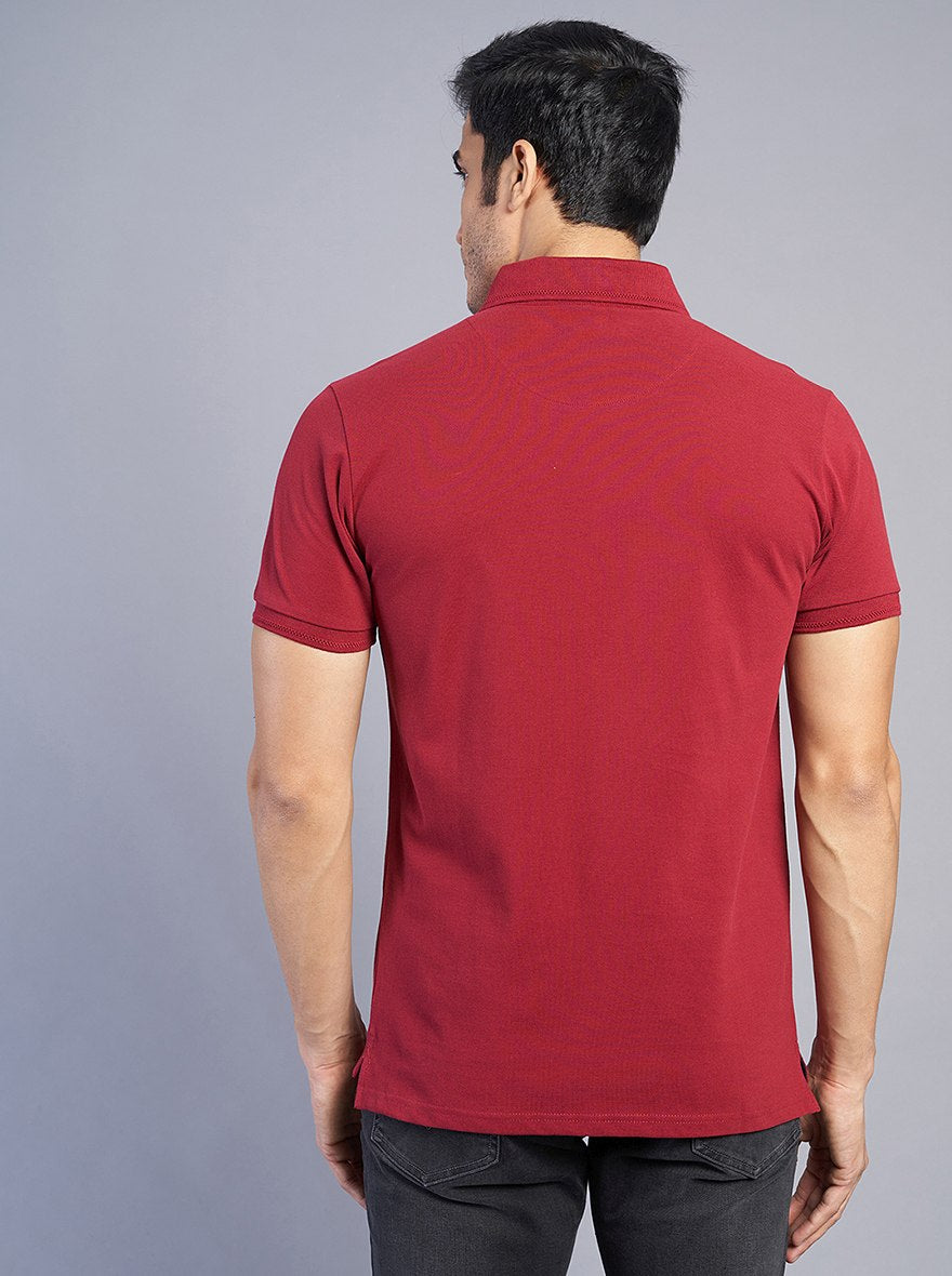 Red Solid Slim Fit Polo T-Shirt | JadeBlue