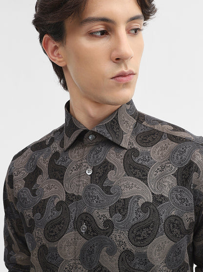 Black & Grey Jacquard Slim Fit Formal Shirt | JadeBlue Super Luxe