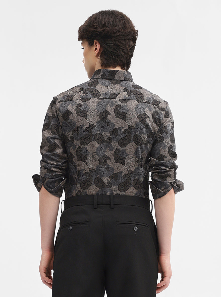 Black & Grey Jacquard Slim Fit Formal Shirt | JadeBlue Super Luxe