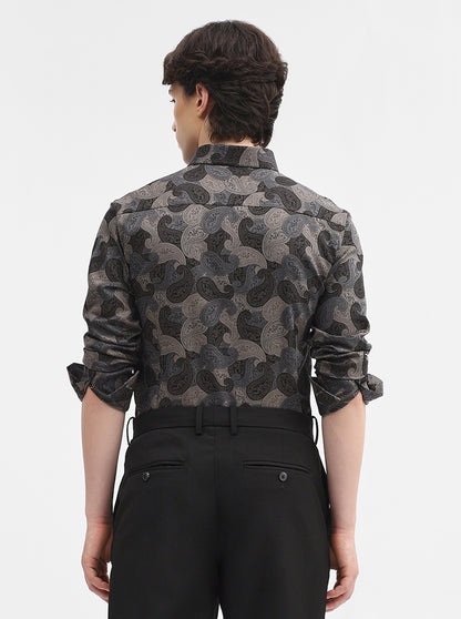 Black & Grey Jacquard Slim Fit Formal Shirt | JadeBlue Super Luxe