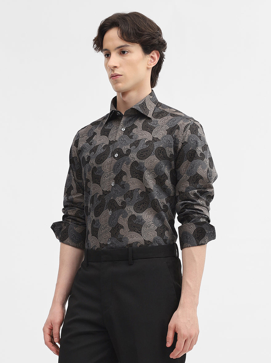 Black & Grey Jacquard Slim Fit Formal Shirt | JadeBlue Super Luxe