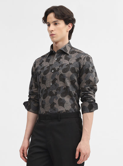 Black & Grey Jacquard Slim Fit Formal Shirt | JadeBlue Super Luxe