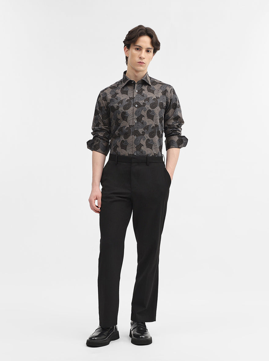 Black & Grey Jacquard Slim Fit Formal Shirt | JadeBlue Super Luxe