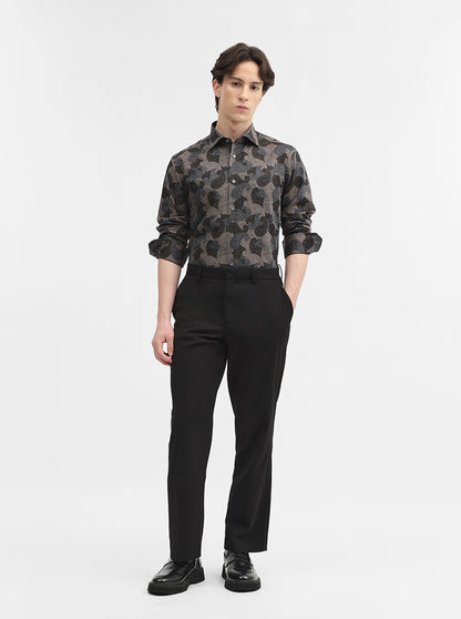 Black & Grey Jacquard Slim Fit Formal Shirt | JadeBlue Super Luxe