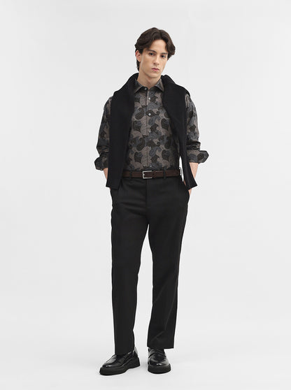 Black & Grey Jacquard Slim Fit Formal Shirt | JadeBlue Super Luxe