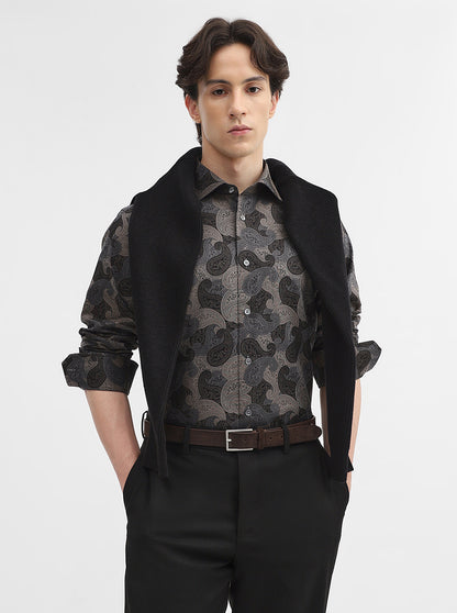 Black & Grey Jacquard Slim Fit Formal Shirt | JadeBlue Super Luxe