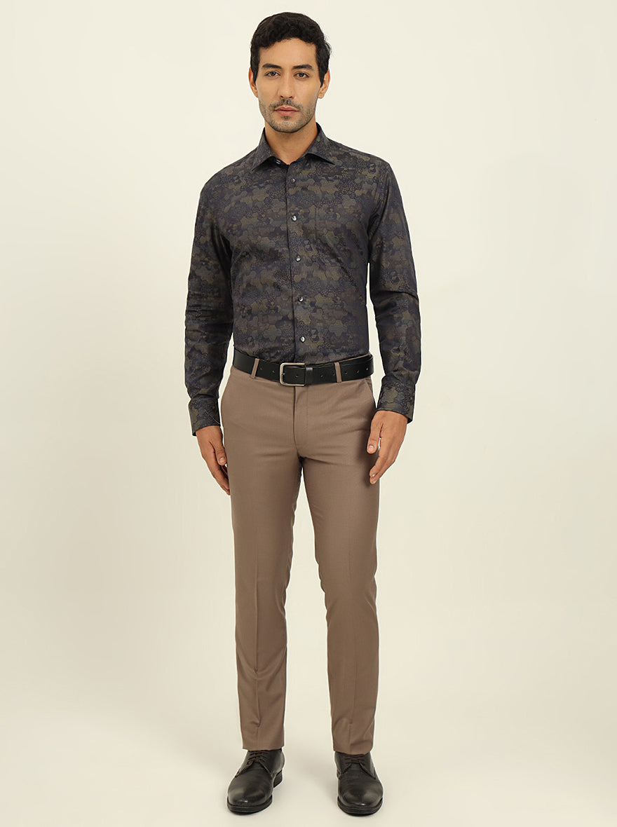 Olive & Grey Printed Slim Fit Formal Shirt | JadeBlue Super Luxe