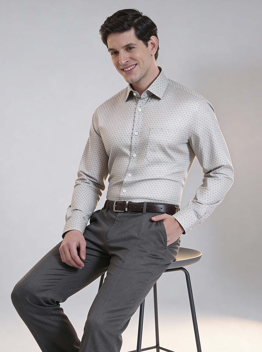 Fawa & Brown Printed Regular Fit Formal Shirt | JadeBlue