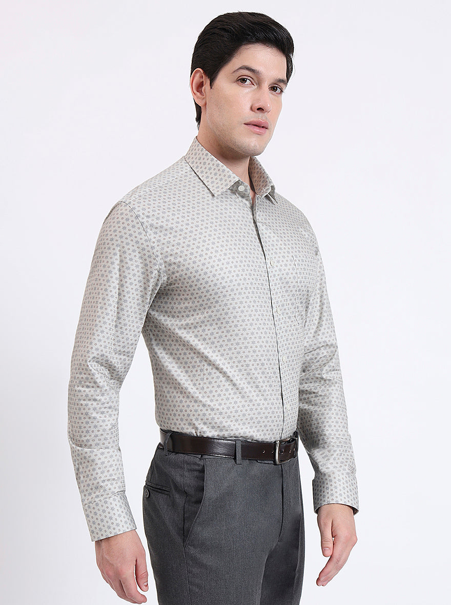 Fawa & Brown Printed Regular Fit Formal Shirt | JadeBlue