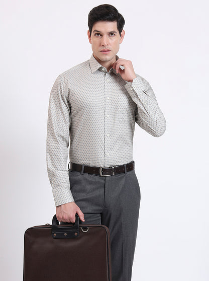 Fawa & Brown Printed Regular Fit Formal Shirt | JadeBlue