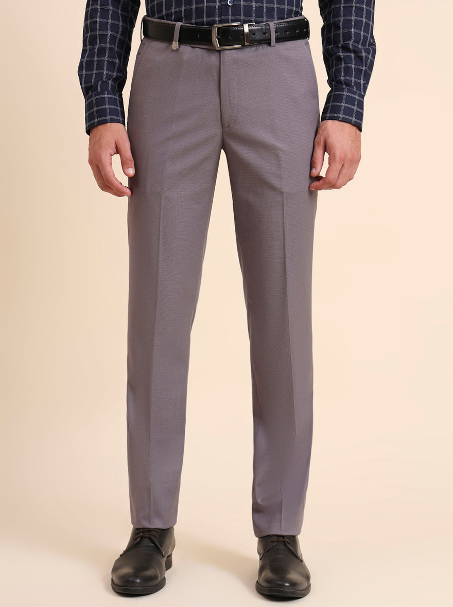 Light Grey Solid Slim Fit Formal Trouser | JB Studio
