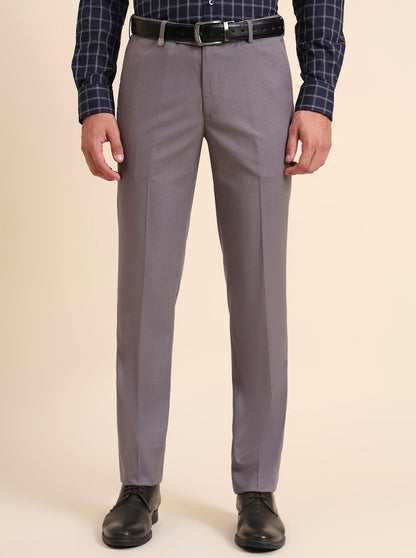 Light Grey Solid Slim Fit Formal Trouser | JB Studio