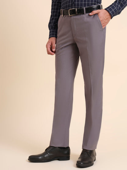 Light Grey Solid Slim Fit Formal Trouser | JB Studio