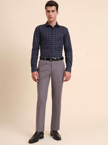 Light Grey Solid Slim Fit Formal Trouser | JB Studio