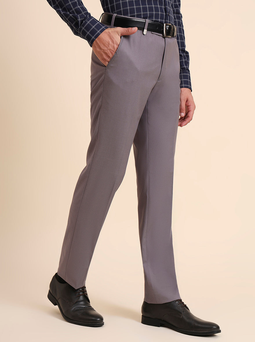 Light Grey Solid Slim Fit Formal Trouser | JB Studio