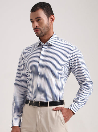 Blue Striped Regular Fit Formal Shirt | JadeBlue