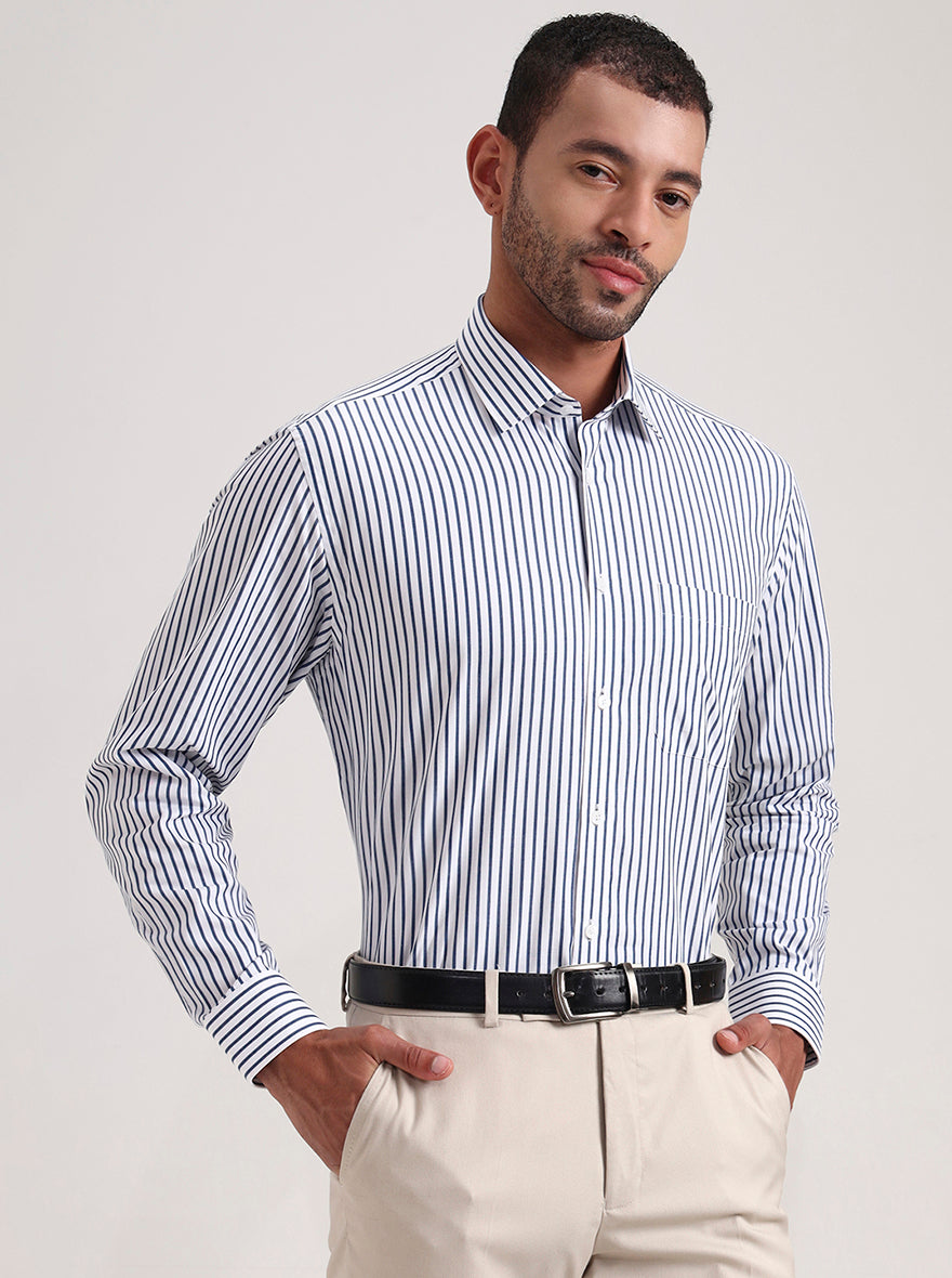 Blue Striped Regular Fit Formal Shirt | JadeBlue