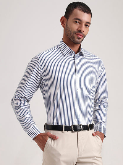 Blue Striped Regular Fit Formal Shirt | JadeBlue