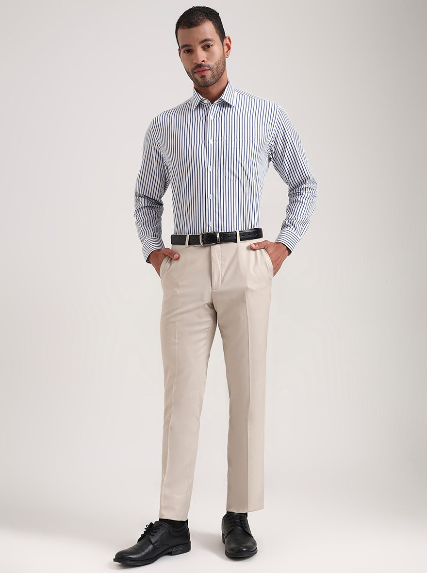 Blue Striped Regular Fit Formal Shirt | JadeBlue