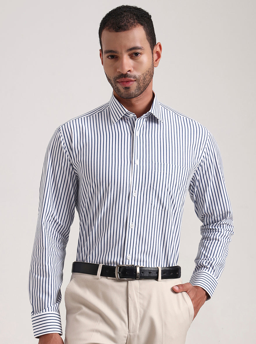 Blue Striped Regular Fit Formal Shirt | JadeBlue