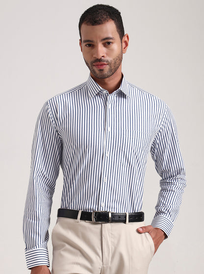 Blue Striped Regular Fit Formal Shirt | JadeBlue