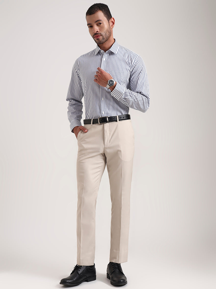 Blue Striped Regular Fit Formal Shirt | JadeBlue