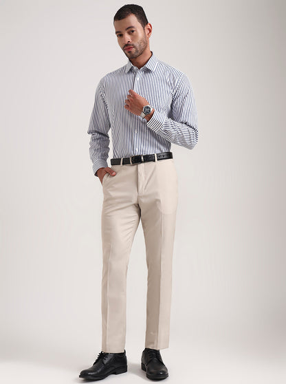 Blue Striped Regular Fit Formal Shirt | JadeBlue