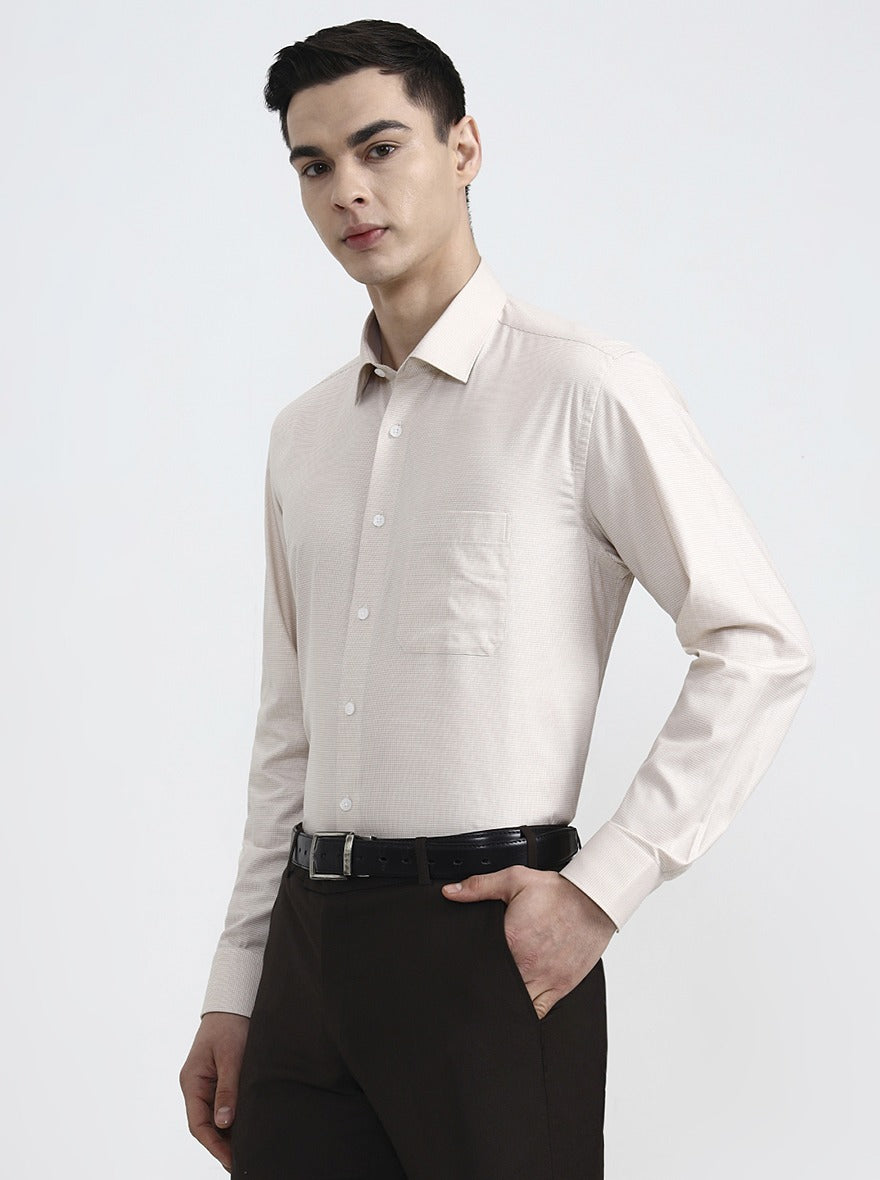 Fawn Solid Regular Fit Formal Shirt | JadeBlue