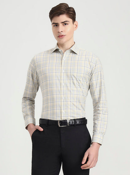 Yellow & Blue Checked Slim Fit Formal Shirt | Metal