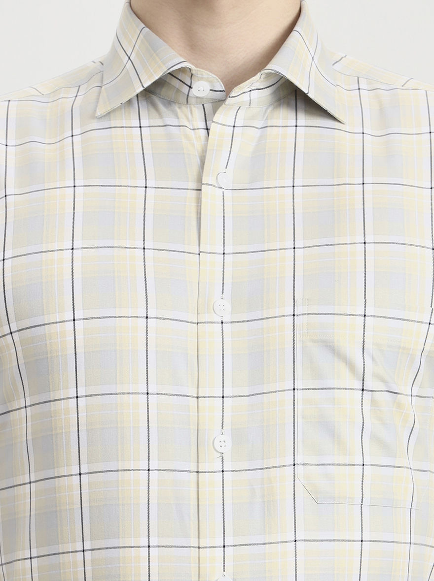 Yellow & Blue Checked Slim Fit Formal Shirt | Metal