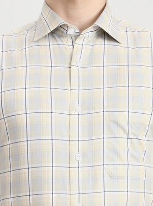Yellow & Blue Checked Slim Fit Formal Shirt | Metal