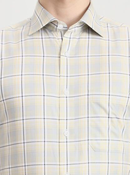 Yellow & Blue Checked Slim Fit Formal Shirt | Metal