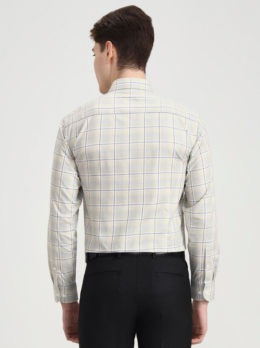 Yellow & Blue Checked Slim Fit Formal Shirt | Metal