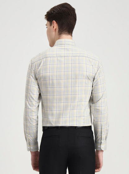 Yellow & Blue Checked Slim Fit Formal Shirt | Metal