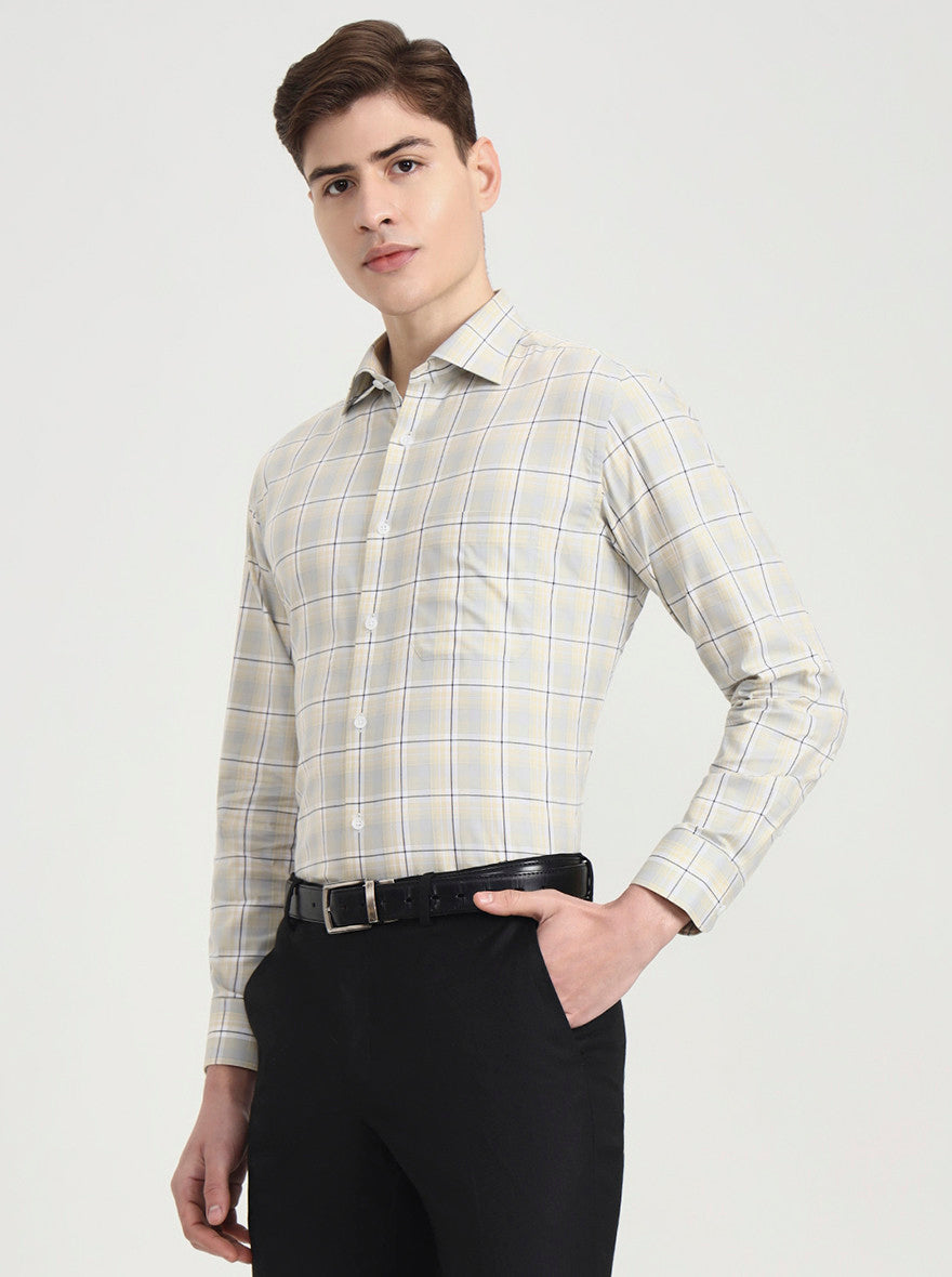 Yellow & Blue Checked Slim Fit Formal Shirt | Metal