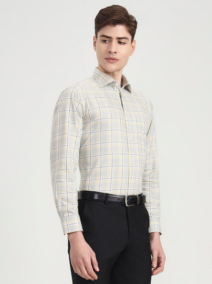 Yellow & Blue Checked Slim Fit Formal Shirt | Metal