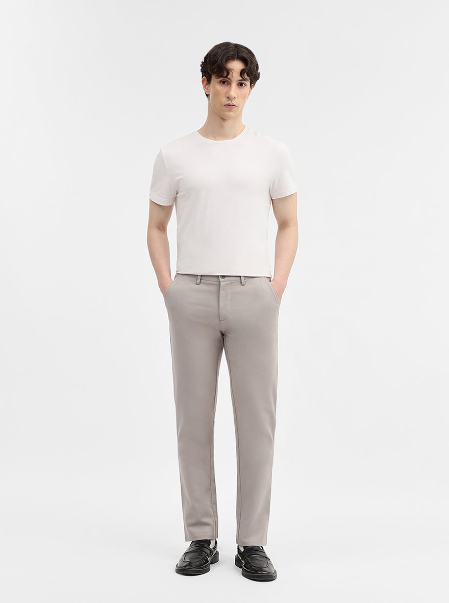 Light Grey Solid Uno Fit Casual Trouser | JadeBlue