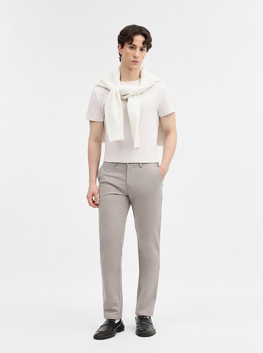 Light Grey Solid Uno Fit Casual Trouser | JadeBlue