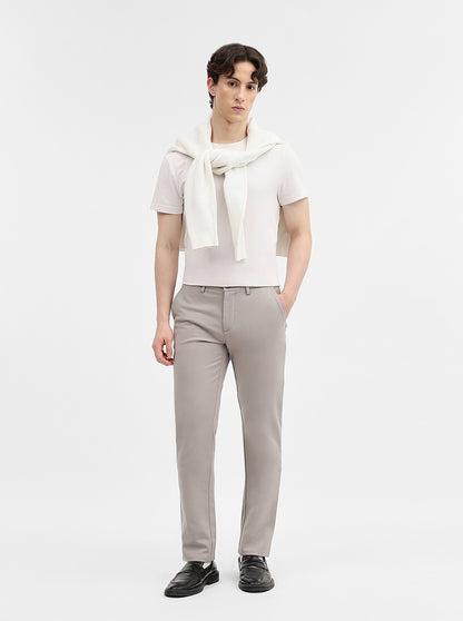 Light Grey Solid Uno Fit Casual Trouser | JadeBlue