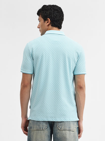 Sky Blue Printed Slim Fit Polo T-Shirt | JadeBlue