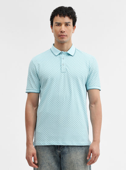 Sky Blue Printed Slim Fit Polo T-Shirt | JadeBlue