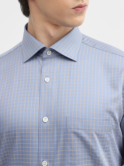 Blue & Fawn Checked Slim Fit Formal Shirt | JadeBlue Super Luxe