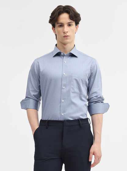 Blue & Fawn Checked Slim Fit Formal Shirt | JadeBlue Super Luxe