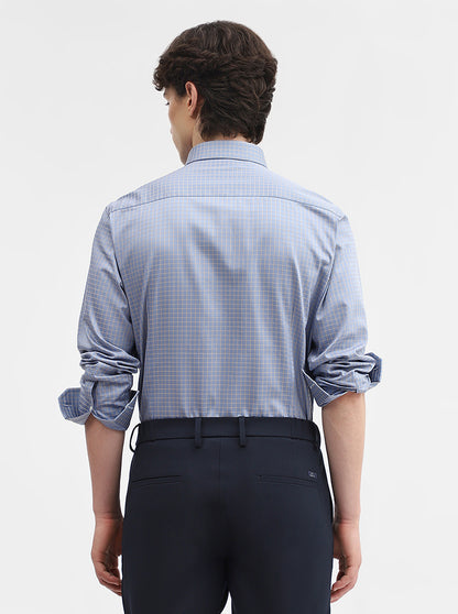 Blue & Fawn Checked Slim Fit Formal Shirt | JadeBlue Super Luxe