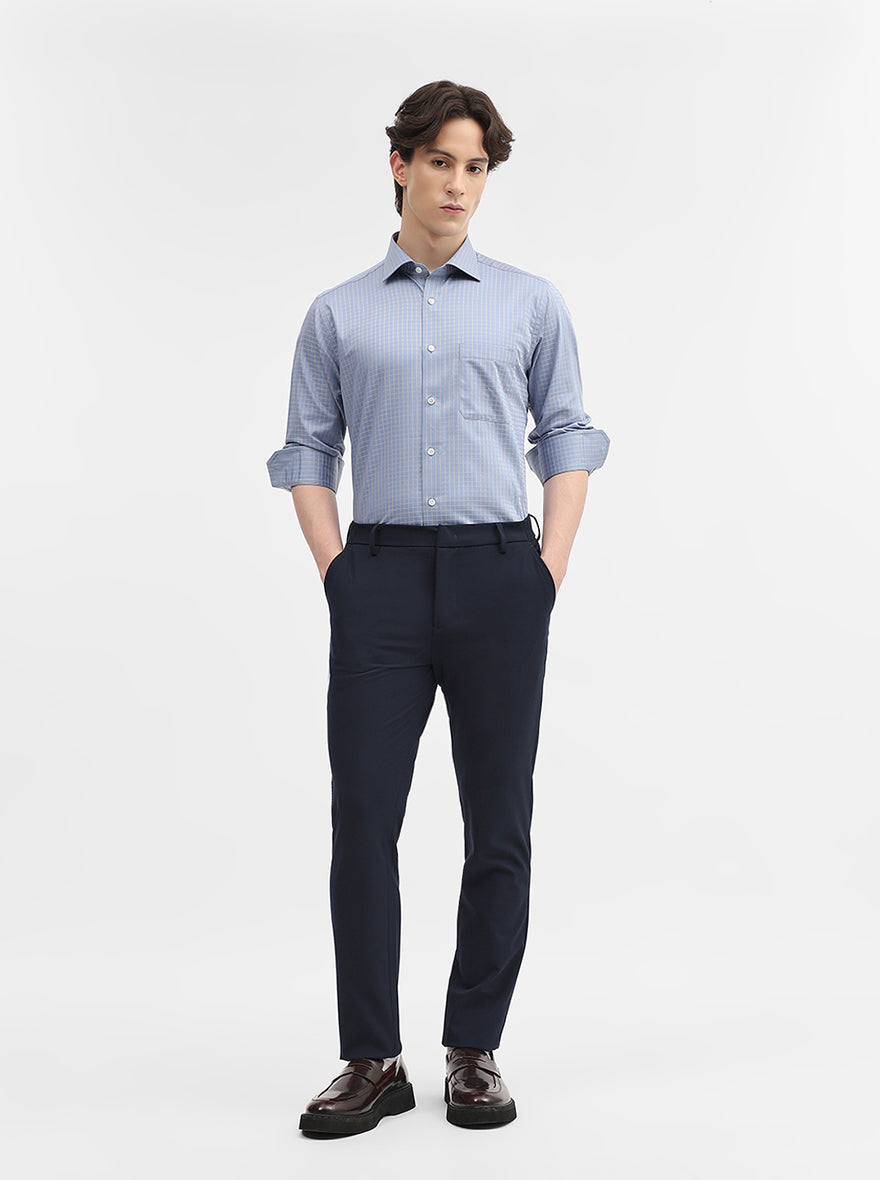 Blue & Fawn Checked Slim Fit Formal Shirt | JadeBlue Super Luxe