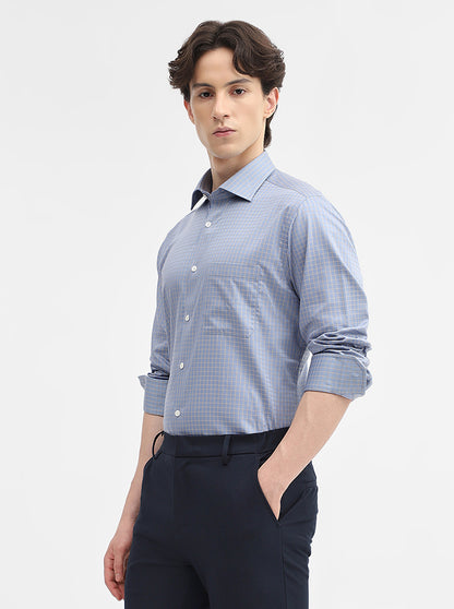Blue & Fawn Checked Slim Fit Formal Shirt | JadeBlue Super Luxe
