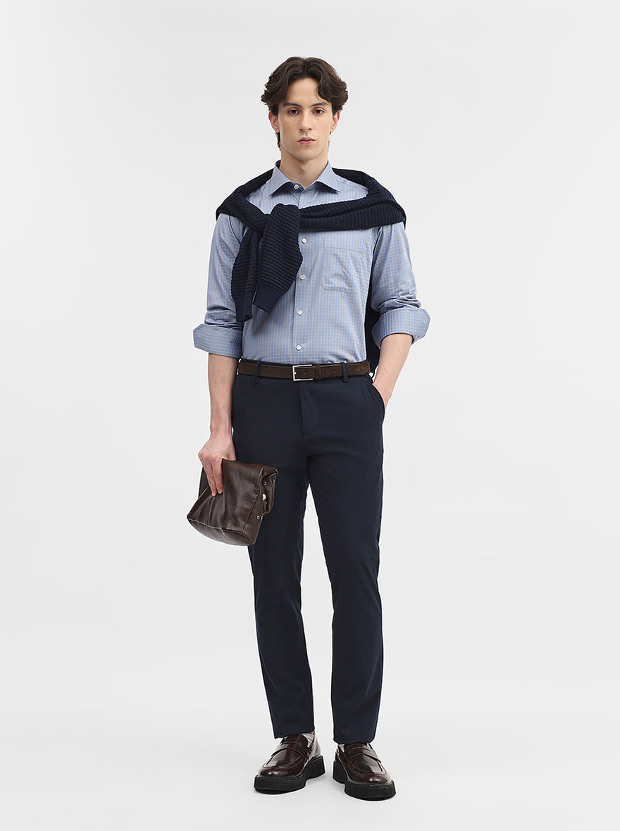Blue & Fawn Checked Slim Fit Formal Shirt | JadeBlue Super Luxe