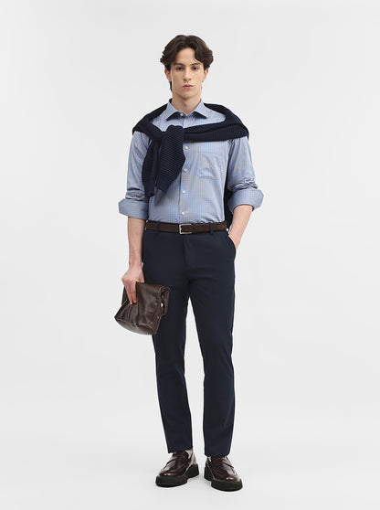 Blue & Fawn Checked Slim Fit Formal Shirt | JadeBlue Super Luxe