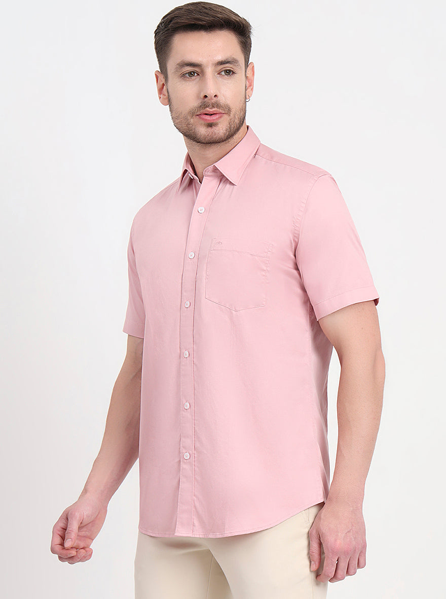 Light Pink Solid Smart Fit Semi Casual Shirt | JadeBlue